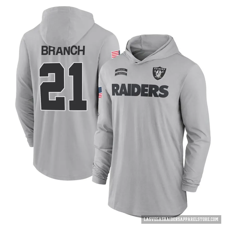 Men's ＃21 Cliff Branch Las Vegas Raiders Gray 2024 Salute to Service Lightweight Performance Long Sleeve Hooded T-Shirt
