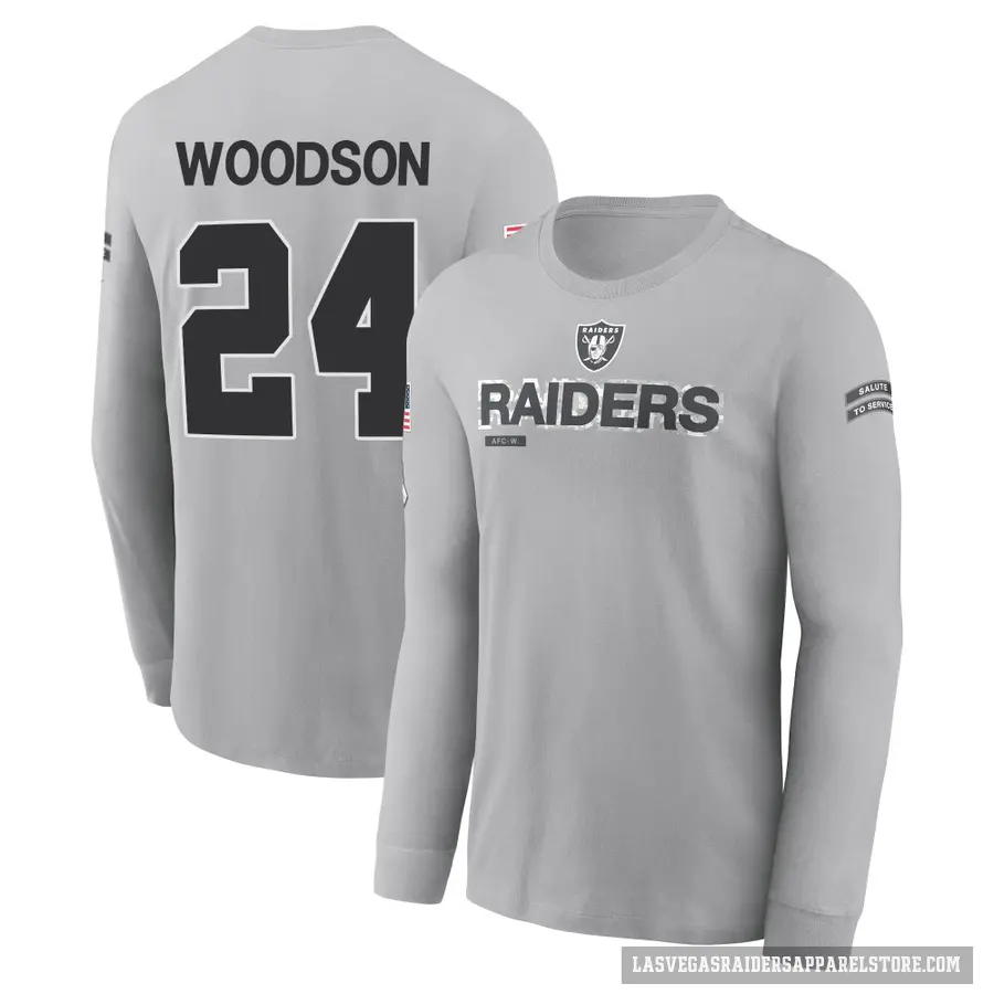 Men's ＃24 Charles Woodson Las Vegas Raiders Gray 2024 Salute to Service Long Sleeve T-Shirt