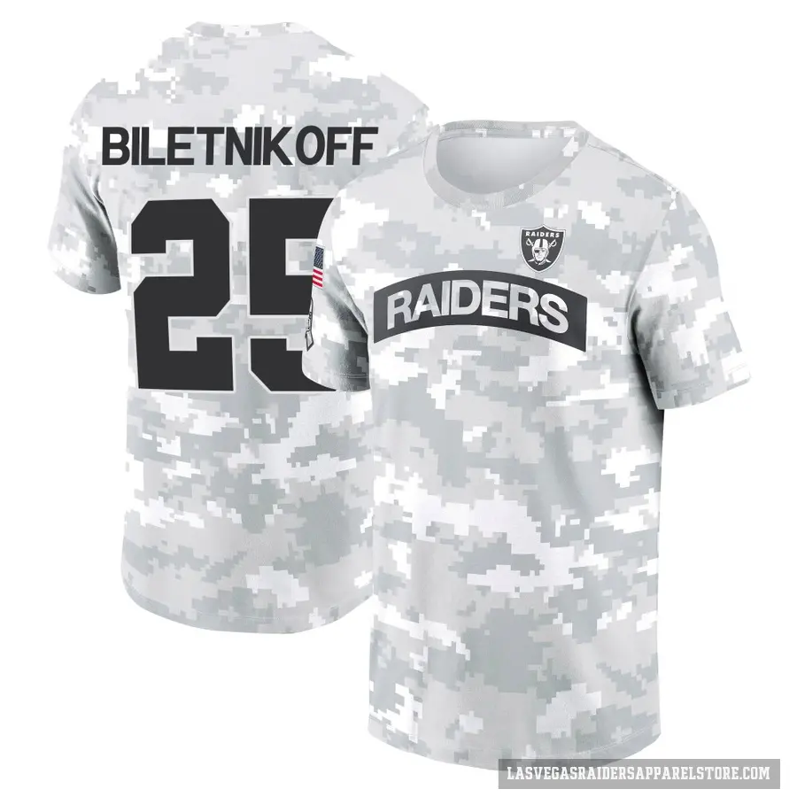Men's ＃25 Fred Biletnikoff Las Vegas Raiders Camo Arctic 2024 Salute to Service Performance T-Shirt