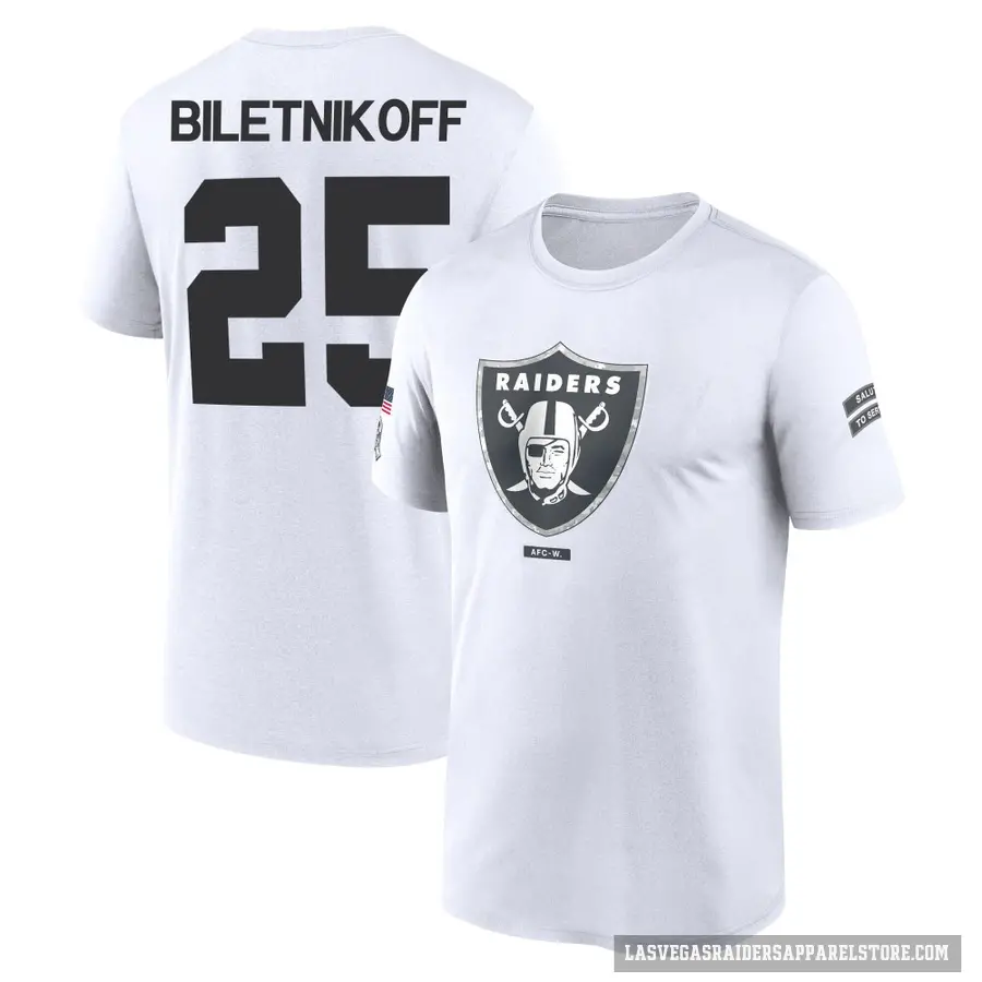 Men's ＃25 Fred Biletnikoff Las Vegas Raiders White 2024 Salute to Service Performance T-Shirt