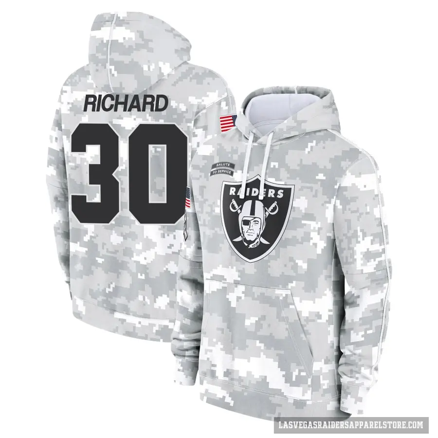 Men's ＃30 Jalen Richard Las Vegas Raiders Arctic Camo 2024 Salute to Service Club Fleece Pullover Hoodie