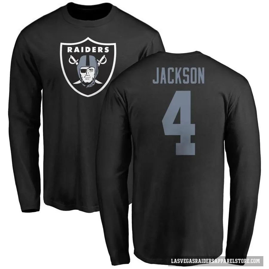 Men's ＃4 Shedrick Jackson Las Vegas Raiders Black Logo Long Sleeve T-Shirt