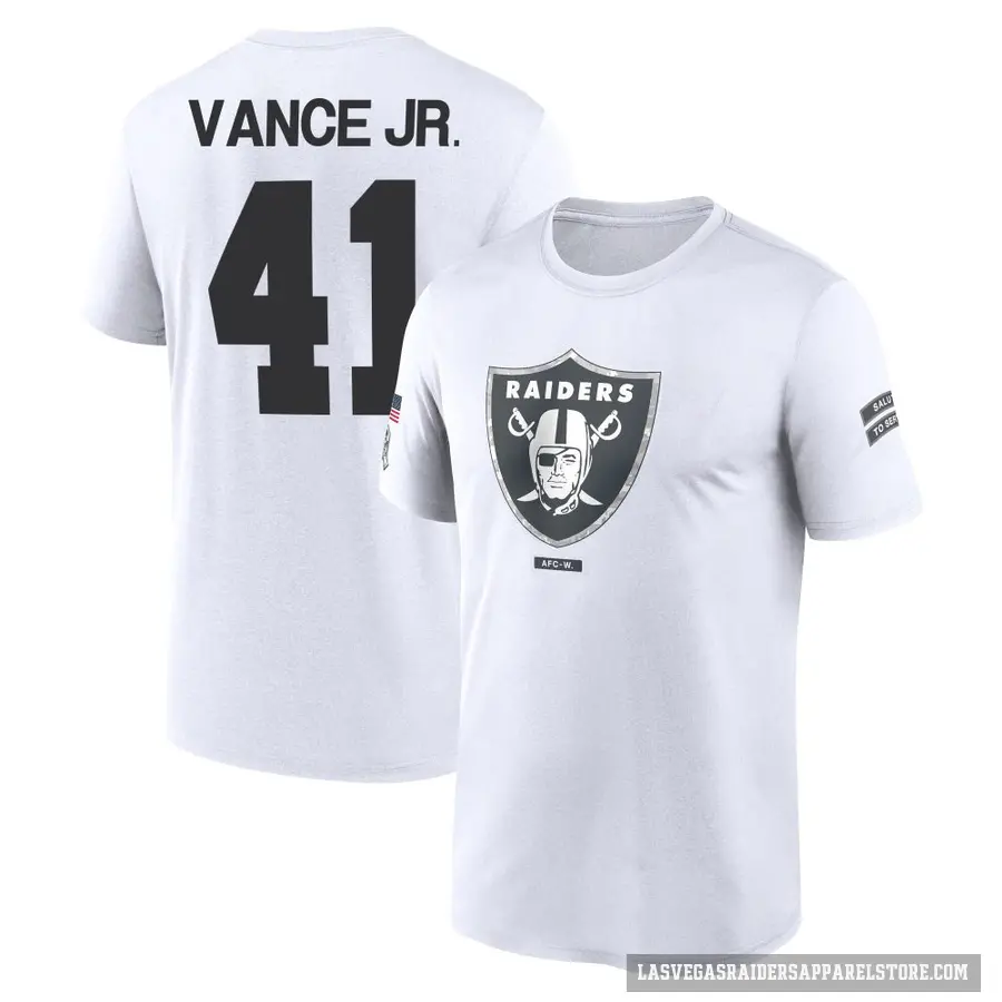 Men's ＃41 Greedy Vance Jr. Las Vegas Raiders White 2024 Salute to Service Performance T-Shirt