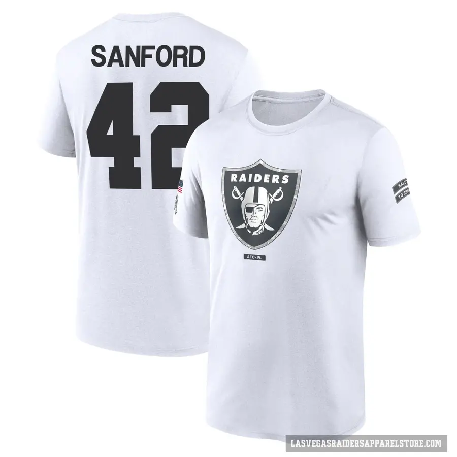 Men's ＃42 Phalen Sanford Las Vegas Raiders White 2024 Salute to Service Performance T-Shirt