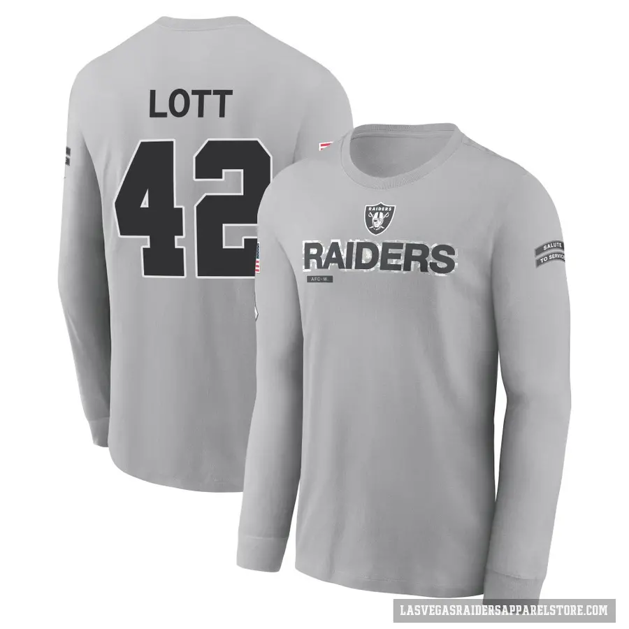 Men's ＃42 Ronnie Lott Las Vegas Raiders Gray 2024 Salute to Service Long Sleeve T-Shirt