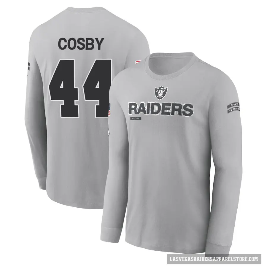 Men's ＃44 Bryce Cosby Las Vegas Raiders Gray 2024 Salute to Service Long Sleeve T-Shirt