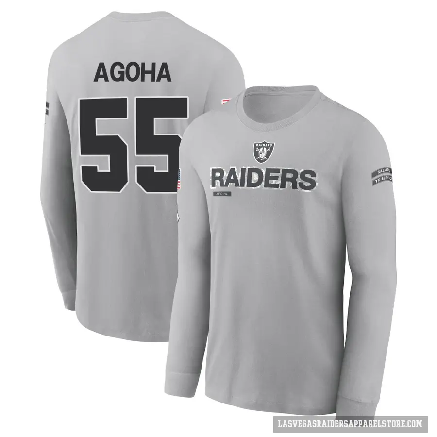 Men's ＃55 David Agoha Las Vegas Raiders Gray 2024 Salute to Service Long Sleeve T-Shirt