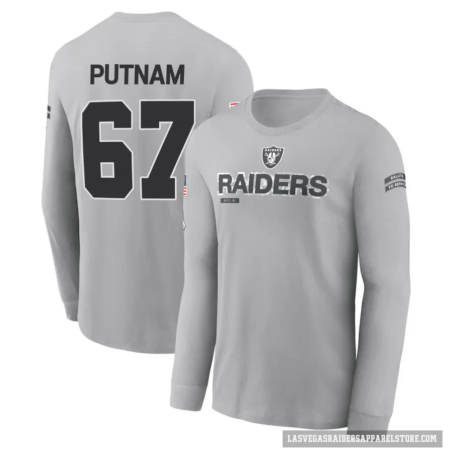 Men's ＃67 Will Putnam Las Vegas Raiders Gray 2024 Salute to Service Long Sleeve T-Shirt