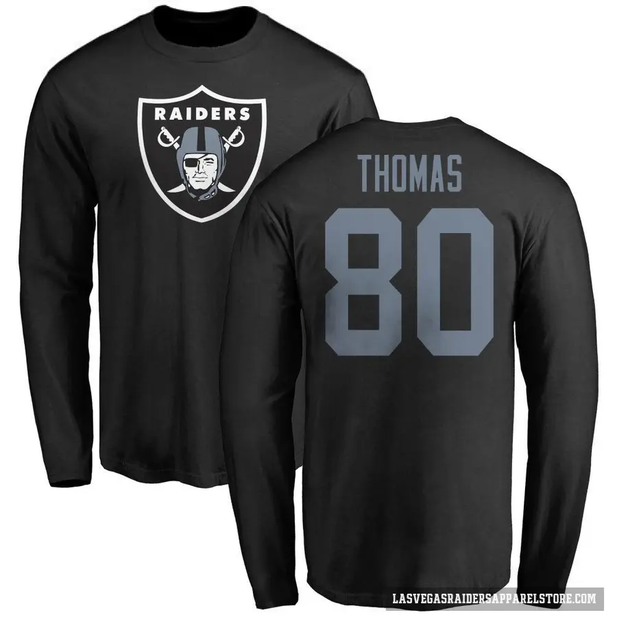 Men's ＃80 Ian Thomas Las Vegas Raiders Black Logo Long Sleeve T-Shirt
