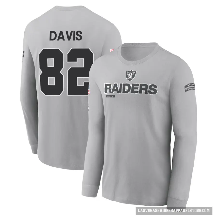 Men's ＃82 Al Davis Las Vegas Raiders Gray 2024 Salute to Service Long Sleeve T-Shirt
