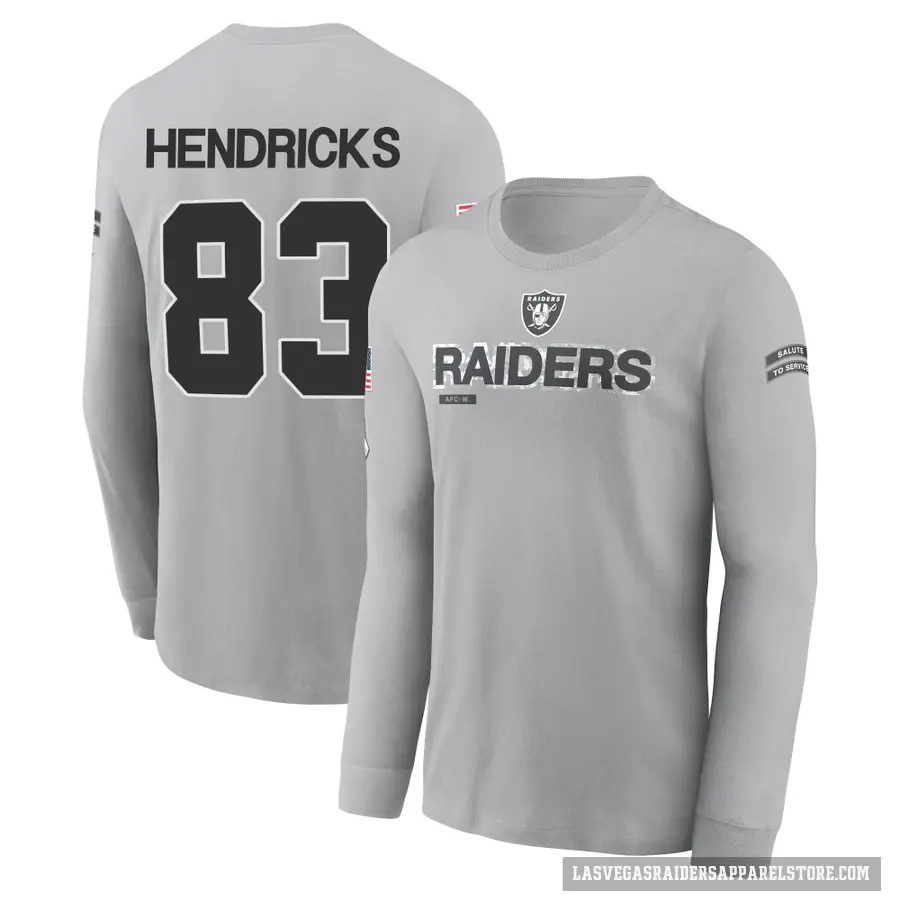 Men's ＃83 Ted Hendricks Las Vegas Raiders Gray 2024 Salute to Service Long Sleeve T-Shirt