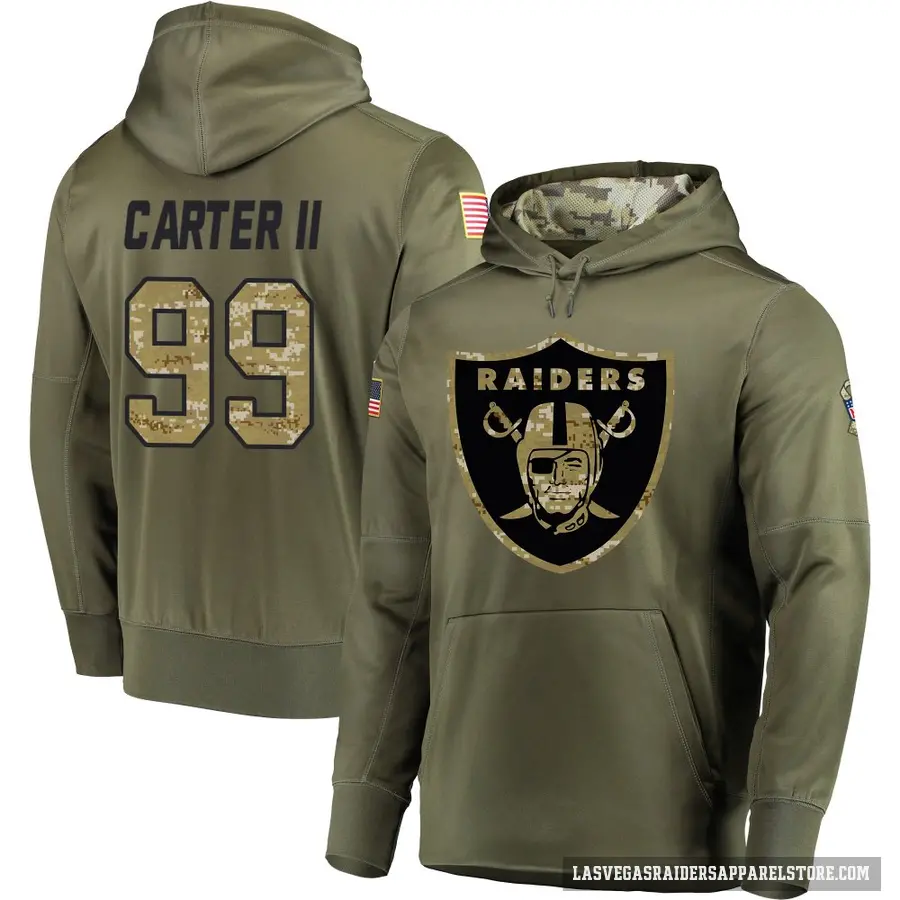 Men's ＃99 Andre Carter II Las Vegas Raiders Olive Salute to Service Pullover Hoodie