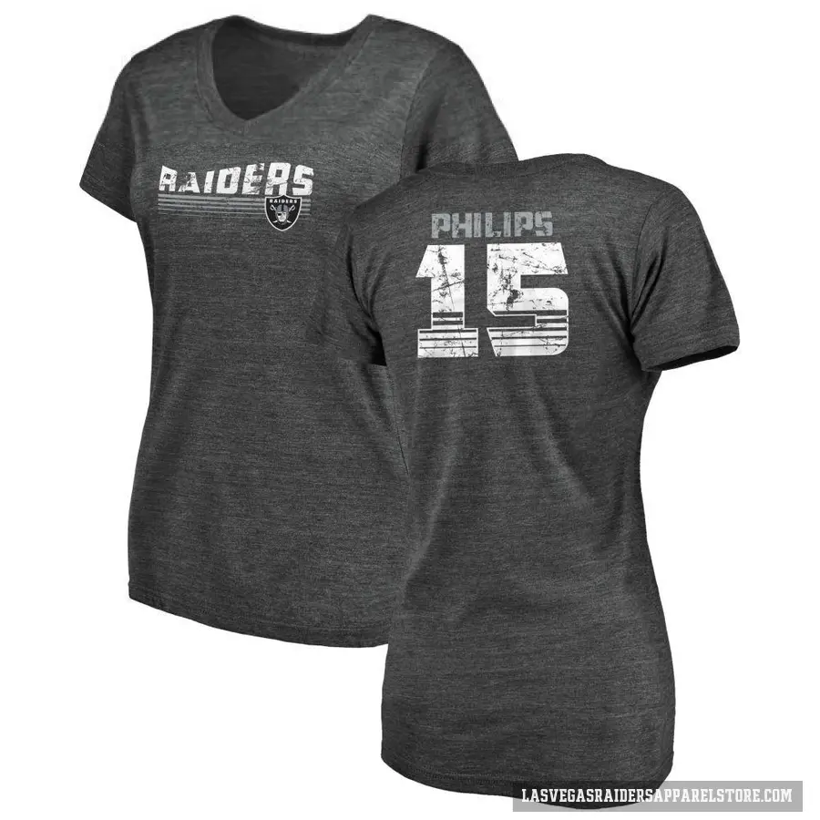 Women's ＃15 Kyle Philips Las Vegas Raiders Black Retro V-Neck T-Shirt