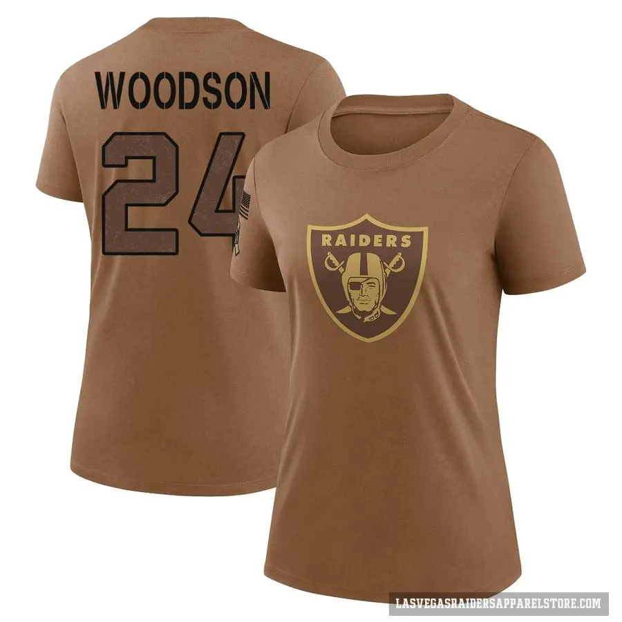 Women's ＃24 Charles Woodson Las Vegas Raiders Brown 2023 Salute To Service Performance T-Shirt