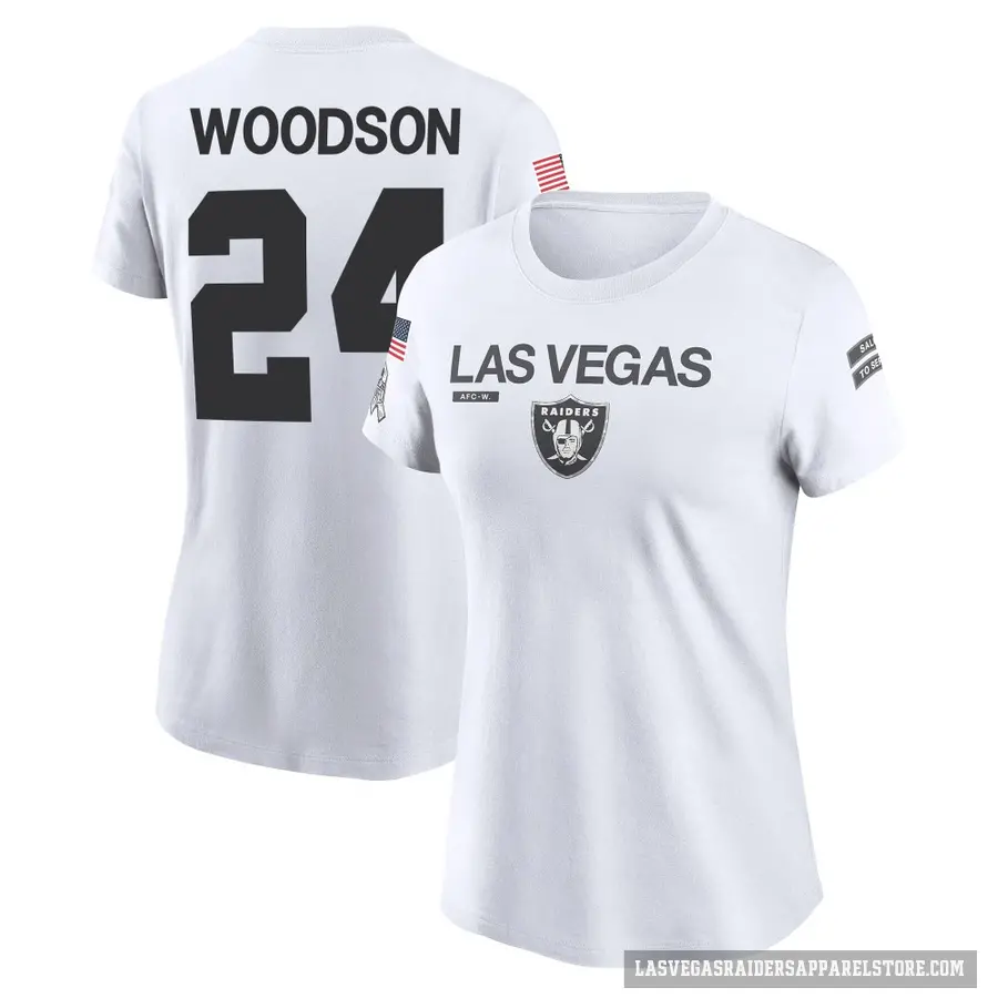 Women's ＃24 Charles Woodson Las Vegas Raiders White 2024 Salute to Service Performance T-Shirt