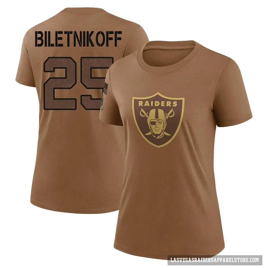 Women's ＃25 Fred Biletnikoff Las Vegas Raiders Brown 2023 Salute To Service Performance T-Shirt