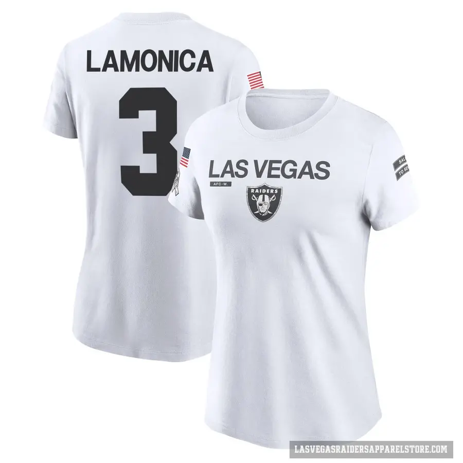 Women's ＃3 Daryle Lamonica Las Vegas Raiders White 2024 Salute to Service Performance T-Shirt