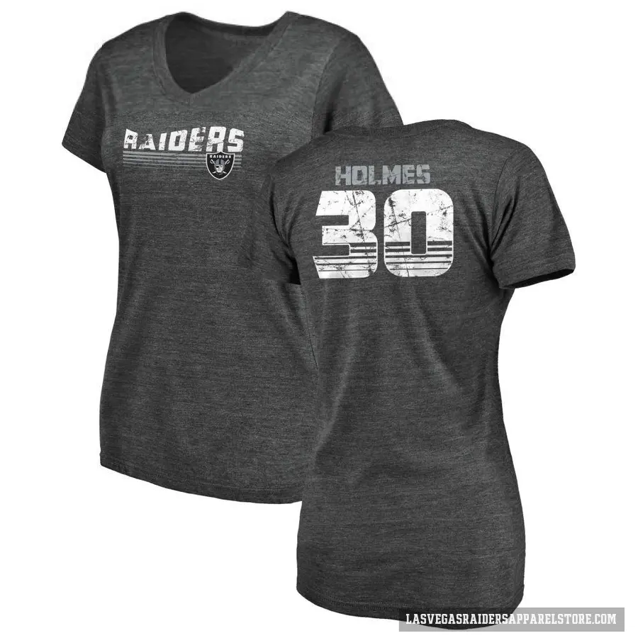 Women's ＃30 Darnay Holmes Las Vegas Raiders Black Retro V-Neck T-Shirt