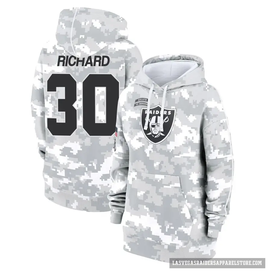 Women's ＃30 Jalen Richard Las Vegas Raiders Arctic Camo 2024 Salute to Service Club Fleece Pullover Hoodie