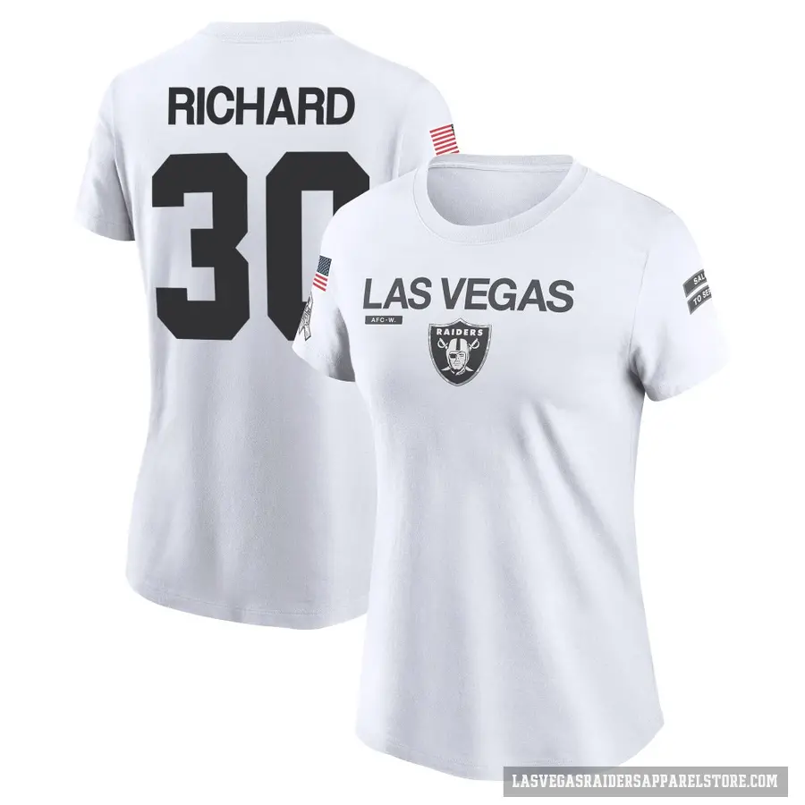 Women's ＃30 Jalen Richard Las Vegas Raiders White 2024 Salute to Service Performance T-Shirt