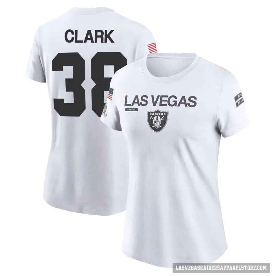 Women's ＃38 Hudson Clark Las Vegas Raiders White 2024 Salute to Service Performance T-Shirt
