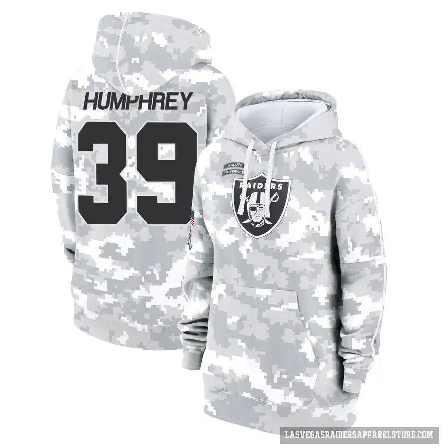 Women's ＃39 John Humphrey Las Vegas Raiders Arctic Camo 2024 Salute to Service Club Fleece Pullover Hoodie
