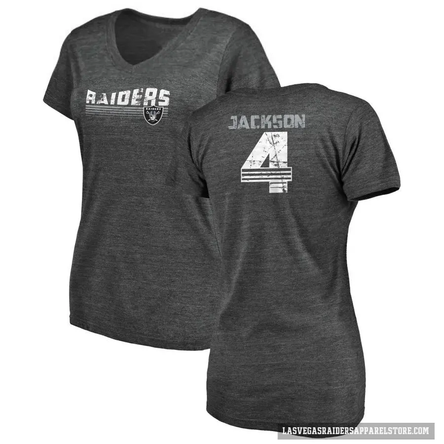 Women's ＃4 Shedrick Jackson Las Vegas Raiders Black Retro V-Neck T-Shirt