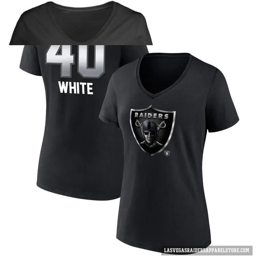 Women's ＃40 Devin White Las Vegas Raiders White Midnight Mascot T-Shirt Black