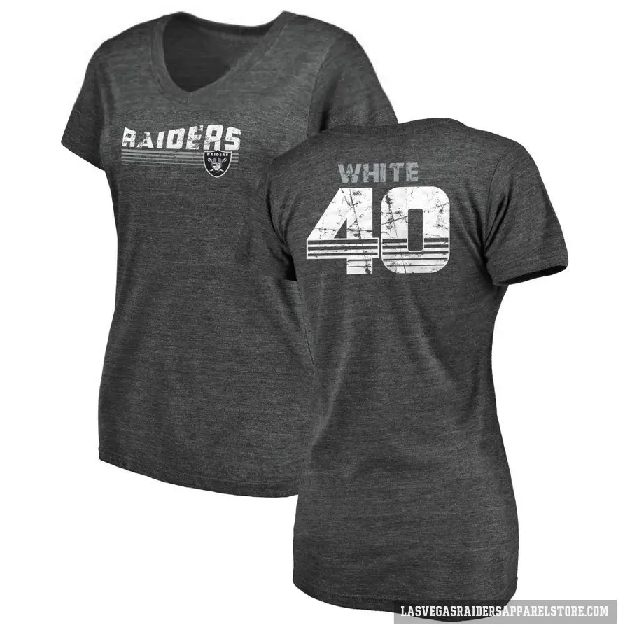 Women's ＃40 Devin White Las Vegas Raiders White Retro V-Neck T-Shirt Black