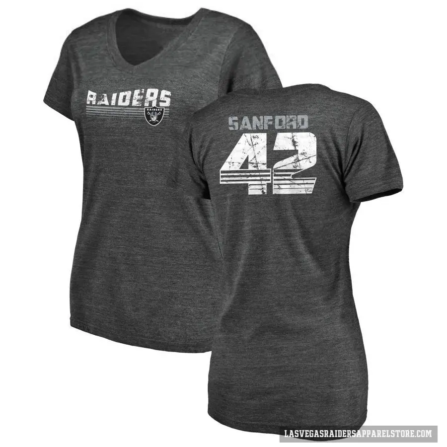 Women's ＃42 Phalen Sanford Las Vegas Raiders Black Retro V-Neck T-Shirt