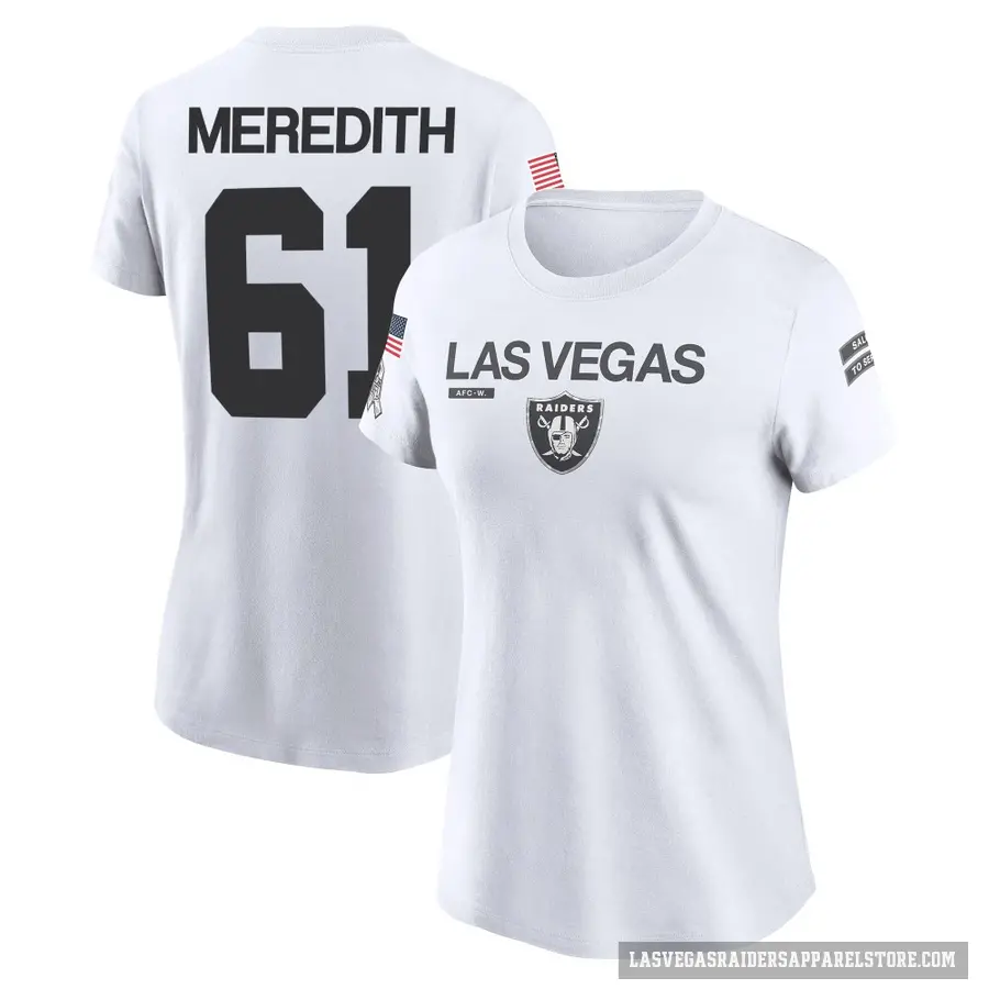 Women's ＃61 Jordan Meredith Las Vegas Raiders White 2024 Salute to Service Performance T-Shirt