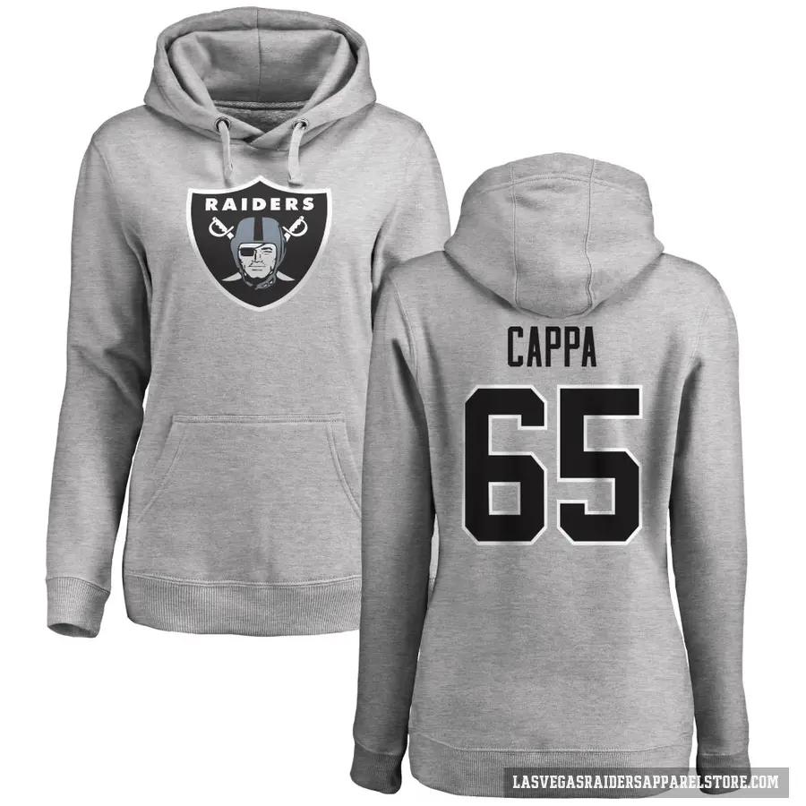 Women's ＃65 Alex Cappa Las Vegas Raiders Pro Line Ash Name & Number Logo Pullover Hoodie