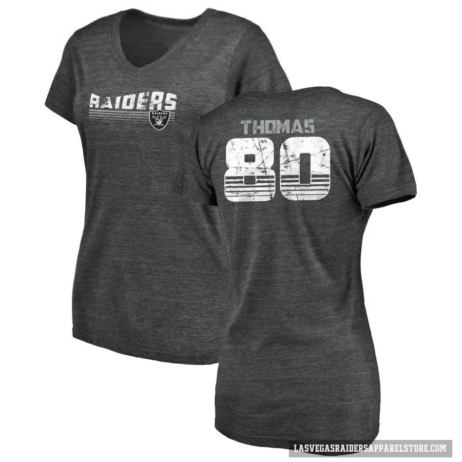 Women's ＃80 Ian Thomas Las Vegas Raiders Black Retro V-Neck T-Shirt