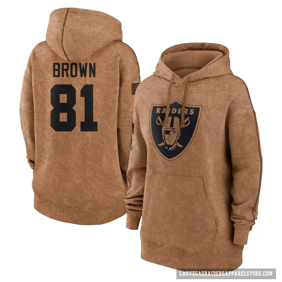 Women's ＃81 Tim Brown Las Vegas Raiders Brown 2023 Salute To Service Pullover Hoodie