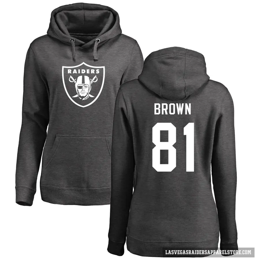 Women's ＃81 Tim Brown Las Vegas Raiders Pro Line by Branded Ash One Color Pullover Hoodie