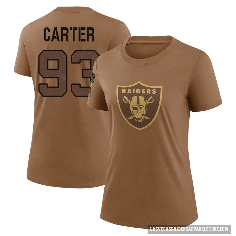 Women's ＃93 Zach Carter Las Vegas Raiders Brown 2023 Salute To Service Performance T-Shirt