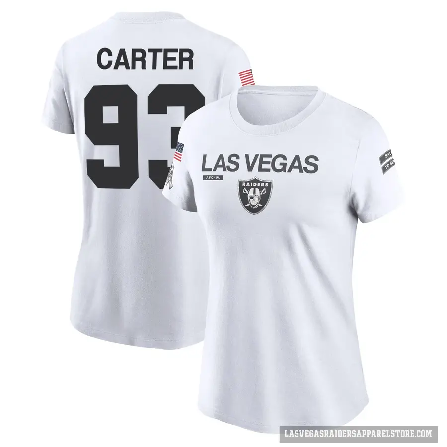 Women's ＃93 Zach Carter Las Vegas Raiders White 2024 Salute to Service Performance T-Shirt