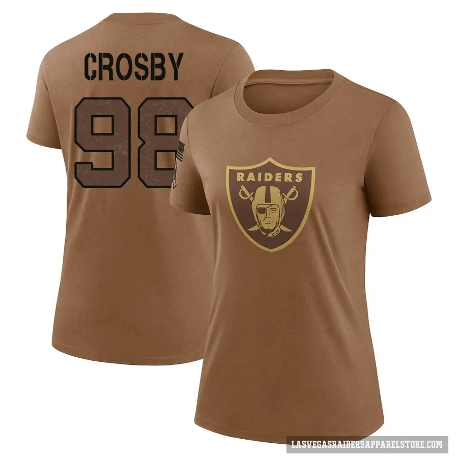 Women's ＃98 Maxx Crosby Las Vegas Raiders Brown 2023 Salute To Service Performance T-Shirt