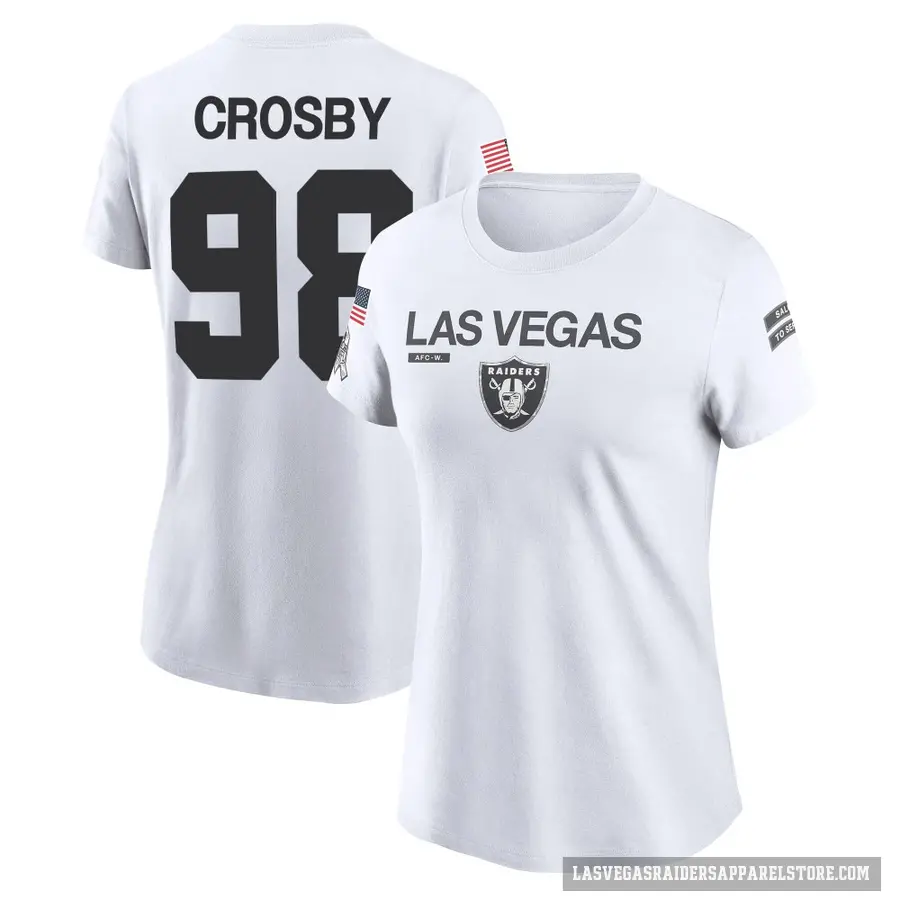 Women's ＃98 Maxx Crosby Las Vegas Raiders White 2024 Salute to Service Performance T-Shirt