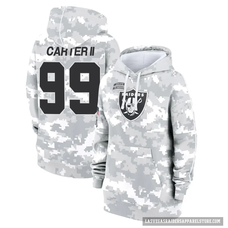 Women's ＃99 Andre Carter II Las Vegas Raiders Arctic Camo 2024 Salute to Service Club Fleece Pullover Hoodie