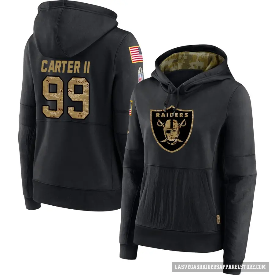 Women's ＃99 Andre Carter II Las Vegas Raiders Black 2020 Salute to Service Sideline Performance Pullover Hoodie