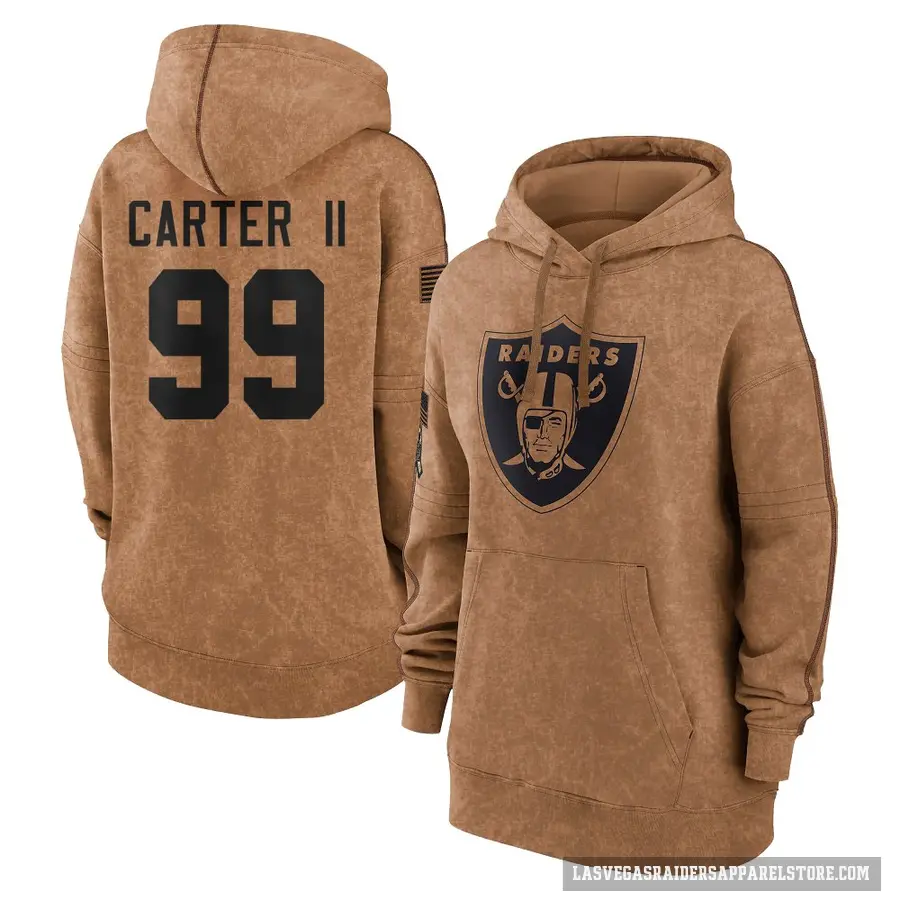 Women's ＃99 Andre Carter II Las Vegas Raiders Brown 2023 Salute To Service Pullover Hoodie