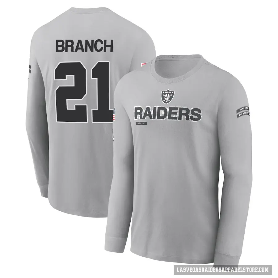 Youth ＃21 Cliff Branch Las Vegas Raiders Gray 2024 Salute to Service Long Sleeve T-Shirt