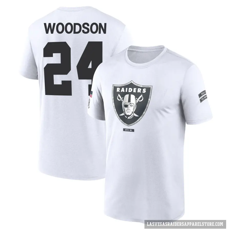 Youth ＃24 Charles Woodson Las Vegas Raiders White 2024 Salute to Service Performance T-Shirt