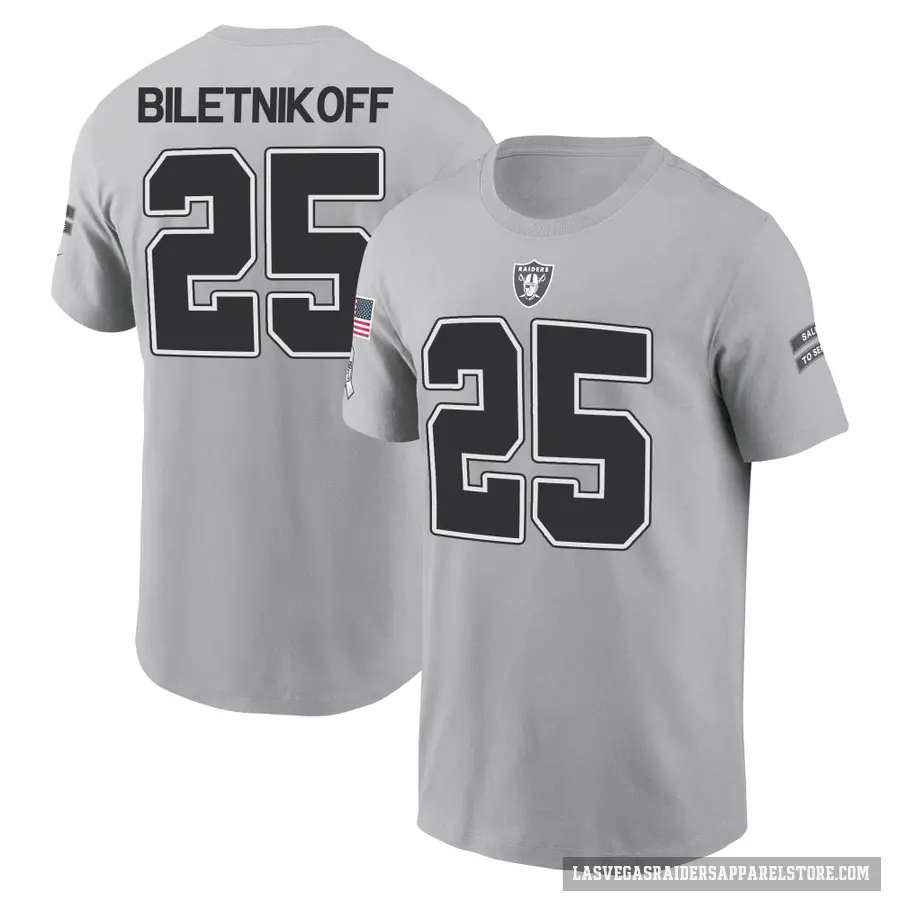 Youth ＃25 Fred Biletnikoff Las Vegas Raiders Gray 2024 Salute to Service T-Shirt