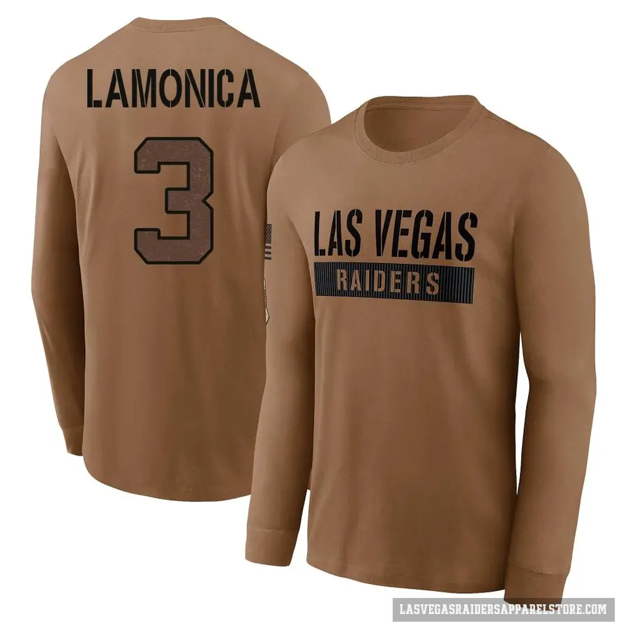 Youth ＃3 Daryle Lamonica Las Vegas Raiders Brown 2023 Salute To Service Long Sleeve T-Shirt