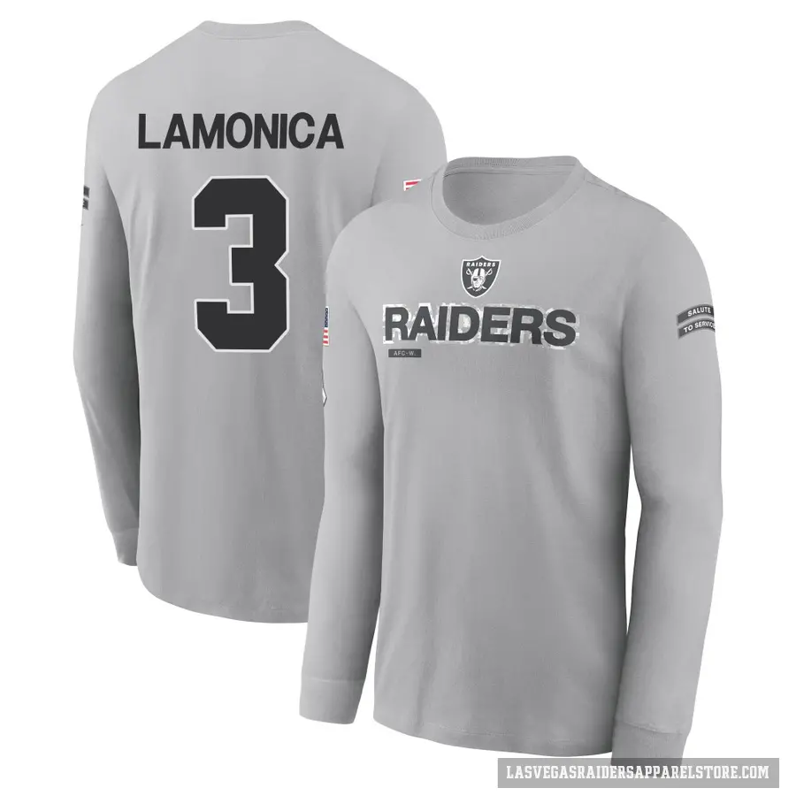 Youth ＃3 Daryle Lamonica Las Vegas Raiders Gray 2024 Salute to Service Long Sleeve T-Shirt