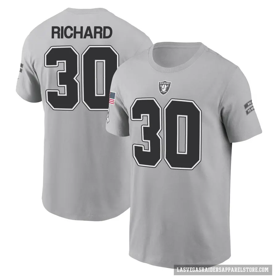 Youth ＃30 Jalen Richard Las Vegas Raiders Gray 2024 Salute to Service T-Shirt