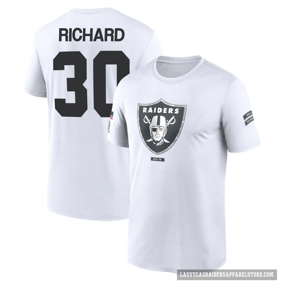 Youth ＃30 Jalen Richard Las Vegas Raiders White 2024 Salute to Service Performance T-Shirt