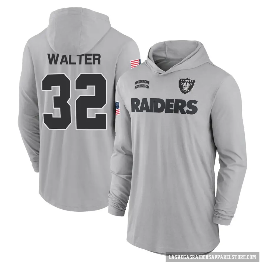 Youth ＃32 Austin Walter Las Vegas Raiders Gray 2024 Salute to Service Lightweight Performance Long Sleeve Hooded T-Shirt